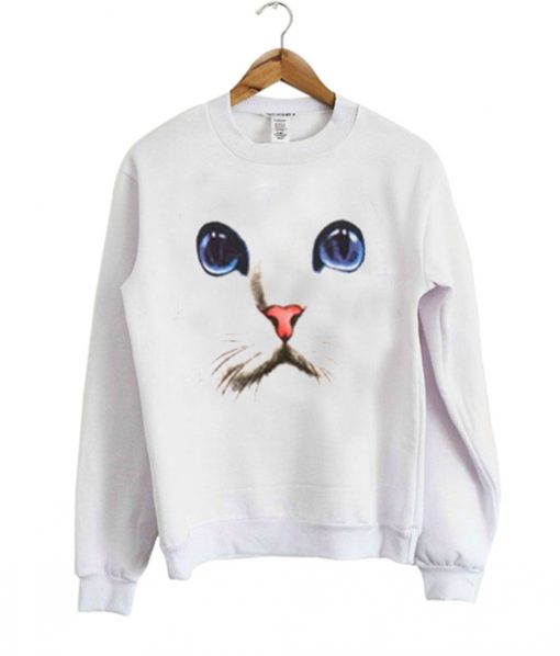 blue eyes cat face sweatshirt