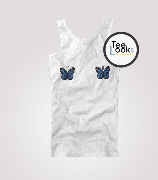 Blue Ribbed Butterfly Tanktop