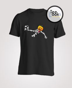 Soccer Skeleton Halloween Pumpkin Head T-Shirt