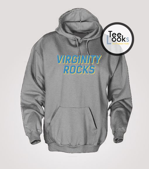 Virginity Rocks Blue Text Hoodie