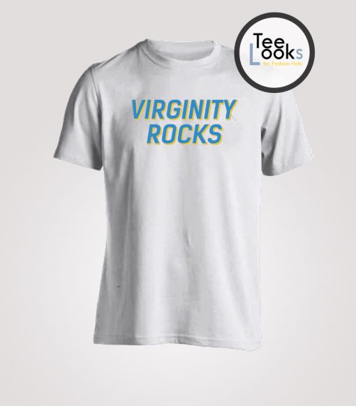 Virginity Rocks Blue Text T-shirt