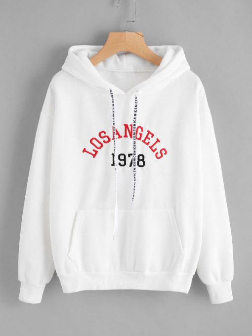 Letter Embroidered Graphic Drawstring Hoodie AD