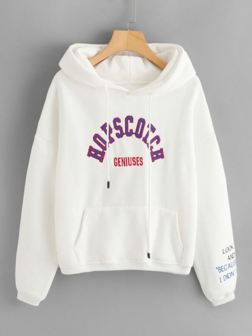 Letter Embroidered Kangaroo Hoodie AD