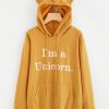 Slogan Print Unicorn Ear Hoodie With Kangaroo Pocket Hoodie AD