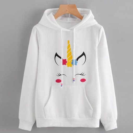 Womens Unicorn Print Long Sleeve Hoodie AD