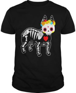 Bulldog Dog Skeleton Floral T-shirt RE23