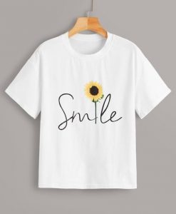 Sunflower & Letter Print Tee T-shirt RE23