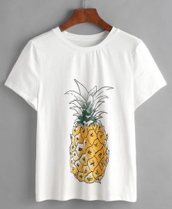 White Pineapple Print T-shirt RE23