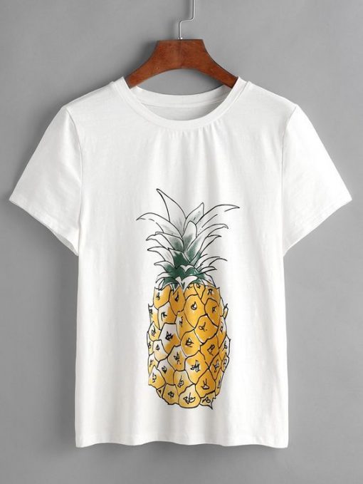 White Pineapple Print T-shirt RE23