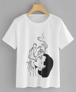 Young Casual Figure Smoke Girl T-Shirt RE23