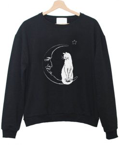 Black Sweater Cat And Moon Sweatshirt IGS