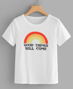 Casual Letter Rainbow Good Things T-shirt RE23