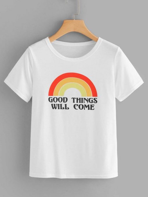 Casual Letter Rainbow Good Things T-shirt RE23