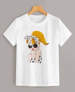 Figure Print Bow Decoration Tee RE23