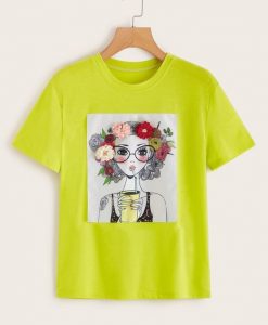 Neon Lime Stereo Flowers Figure T-Shirt RE23