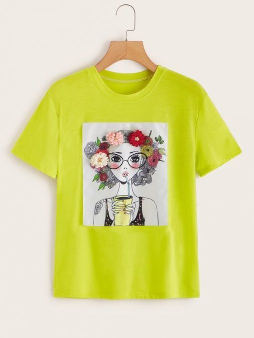 Neon Lime Stereo Flowers Figure T-Shirt RE23