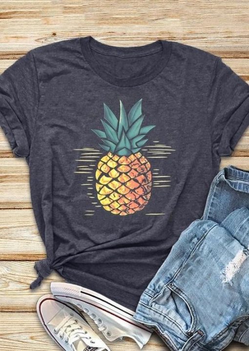 Pineapple Print Short Sleeve T-Shirt RE23