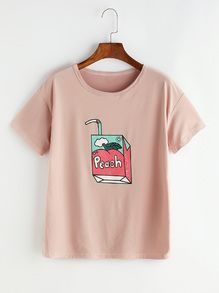 Pink Peach Cartoon Print T-shirt RE23