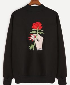 Rose And Hand Embroidery Sweatshirt RE23