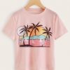 Tropical And Landscape Print T-Shirt RE23