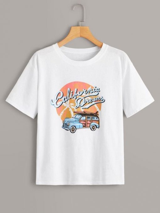 Car & Letter Print T-shirt RE23