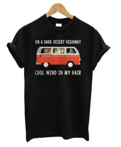 Hippie car and cat on a dark desert highway T-shirt REW