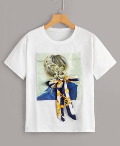 Figure Print Tie Front T-Shirt ZX03