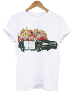 Burning Police Car T-shirt ZX06