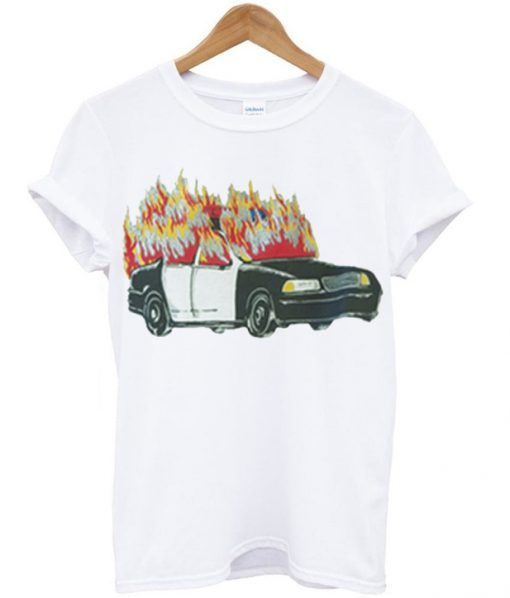 Burning Police Car T-shirt ZX06