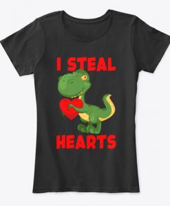 DINOSAUR T REX I STEAL HEART VALENTINE WOMENS T-SHIRT IGS