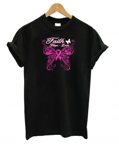 Faith Hope Love Breast Cancer Awareness Black T shirt IGS