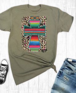 Army Green Serape Aztec Cross T-shirt RE23