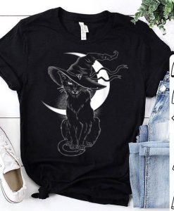 SCARY BLACK CAT WITCH T-SHIRT G07