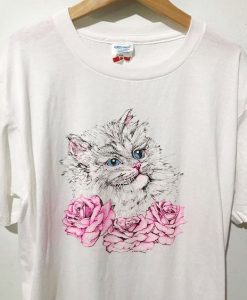 VINTAGE CAT AND ROSES T-SHIRT G07