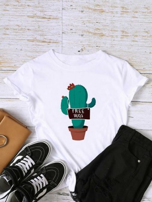 CACTUS AND LETTER GRAPHIC T-SHIRT DN23