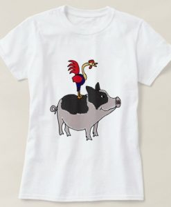 ROOSTER ON A POT BELLIED PIG T-SHIRT RE23