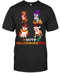 HAPPY HALLOTHANKSMAS HALLOWEEN THANKSGIVING AND CHRISTMAS T-SHIRT CR37