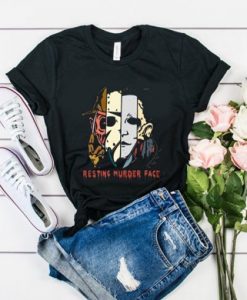 RESTING MURDER FACE HORROR MOVIE CHARACTERS T-SHIRT DX23