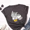 Cartoon Cat Reading Book T-shirt