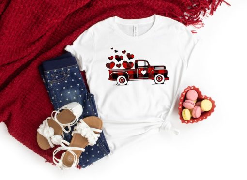 Valentines buffalo plaid Truck t-Shirt