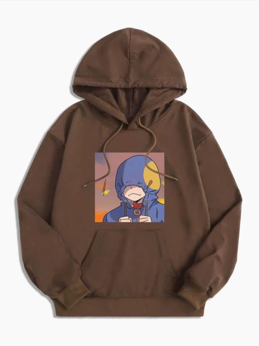 Guys Figure Print Drawstring Hoodie