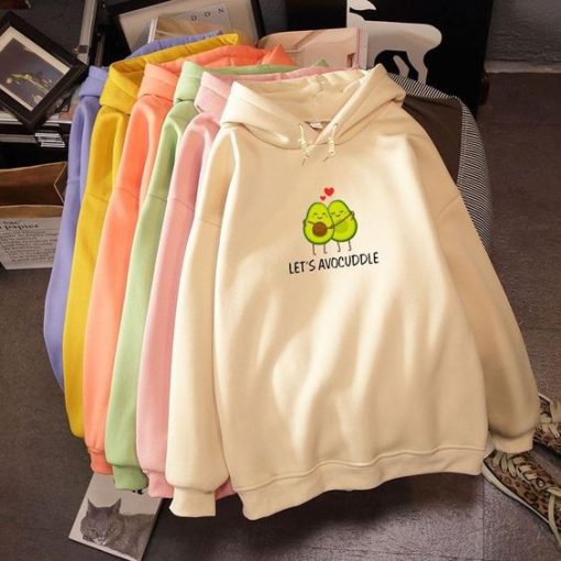 Sweatshirt Cute Cartoon Avocado Print Women Hoodie