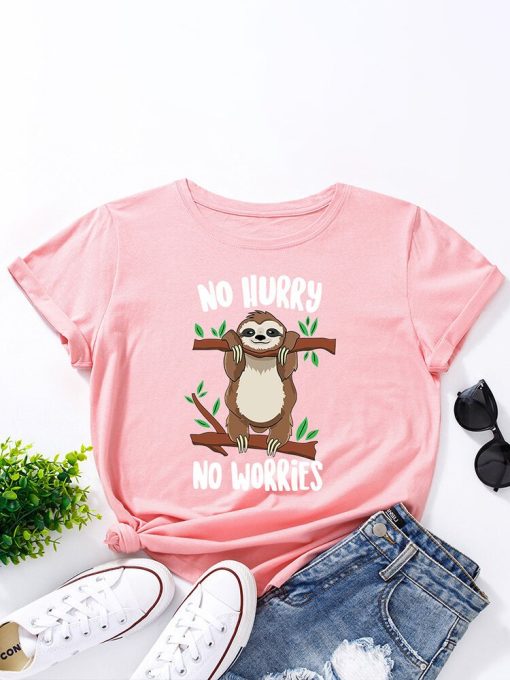 Women Cartoon Sloth Print T Shirt