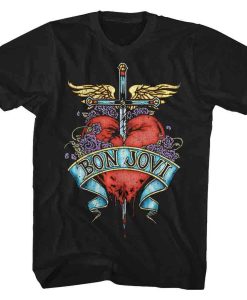 Bon Jovi Heart Black Adult T-Shirt