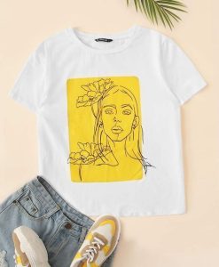 Floral and Figure Print Tee T-shirt