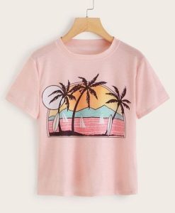 Tropical And Landscape Print T-Shirt