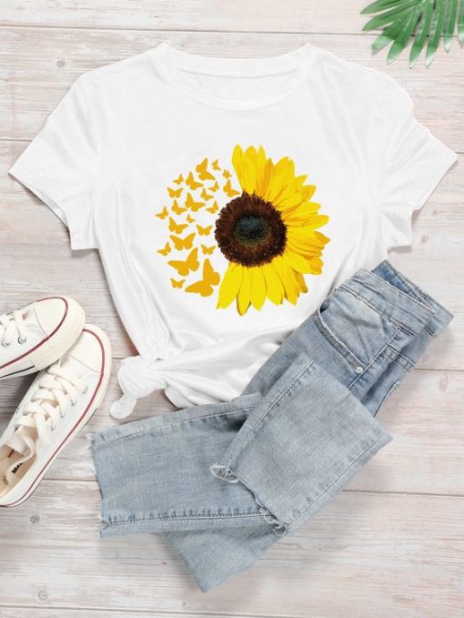 Butterfly And Sun Flower T-shirt