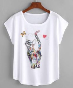 CAT PRINT LOOSE T-SHIRT G07