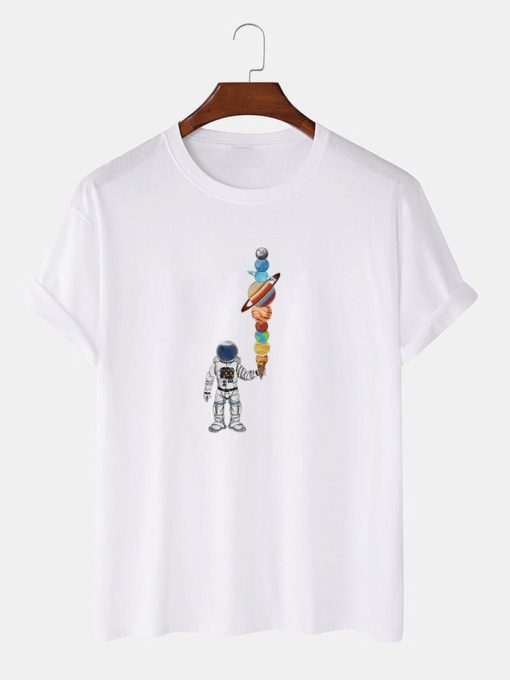 Mens Cartoon Astronaut Ice Cream Print T-Shirt