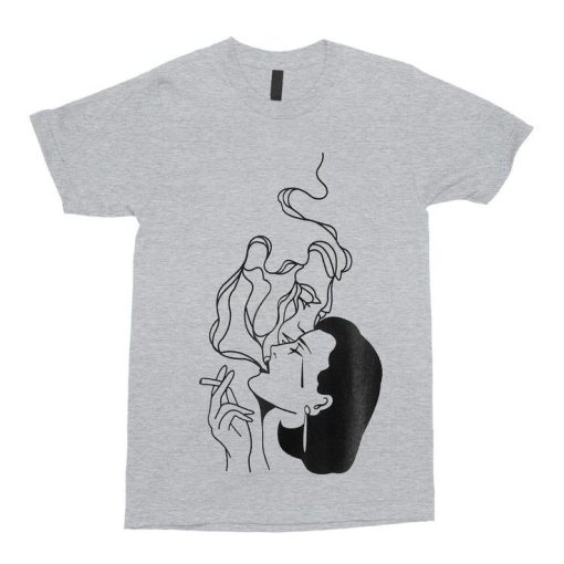 Smoking Girl Print T-shirt